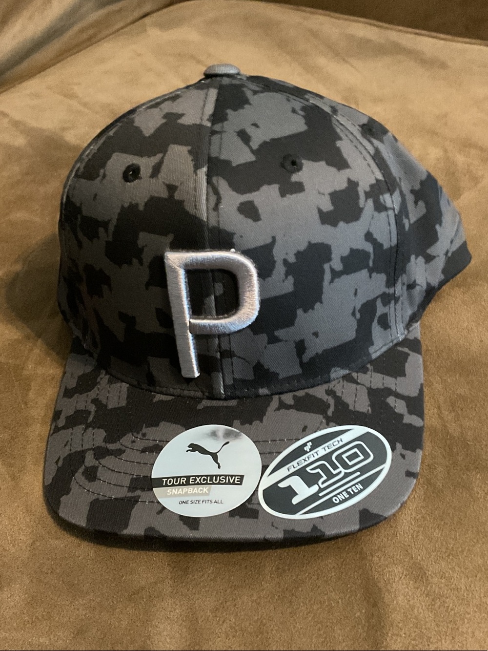 Puma Black & Gray Camo Snapback Hat with White P Logo